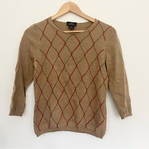 346 Brooks Brothers Extra Fine 100% Merino Wool Brown Sweater w Diamonds Red M